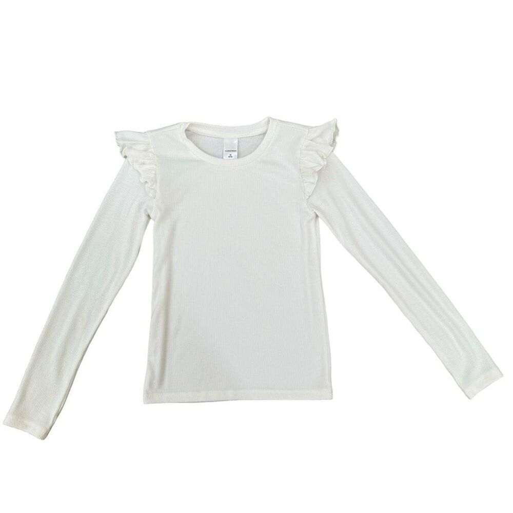 Nordstrom kids ruffle shoulder detail stretch ribbed girls top size 8/10 NWOT